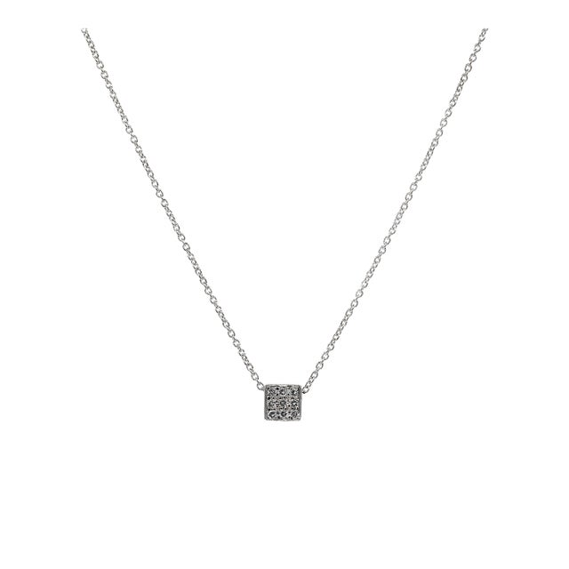 18k(750) White Gold Natural Diamond Square Box Shape Pendant Necklace With Chain For Sale