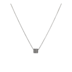 18k(750) White Gold Natural Diamond Square Box Shape Pendant Necklace With Chain