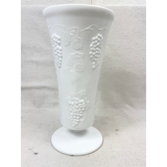Shabby Chic Vintage Grape Vine Design Milk Glass Vase For Sale - Image 3 of 9