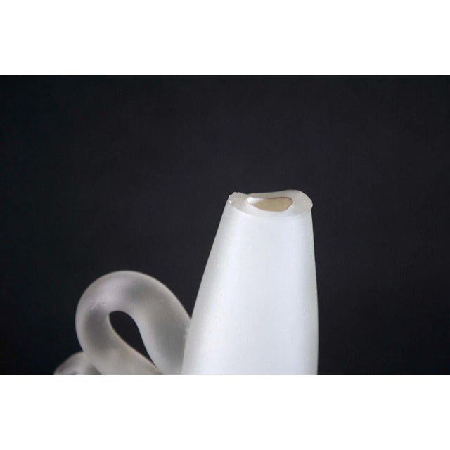 An intriguing contemporary hand-blown sculpted etched glass bottle vessel by Bernie D’Onofrio. The bottom is the artist’s...