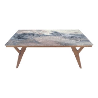 Solid Oiled Walnut Frame 3/4" Thick 32x67 Marble Top Dining Conference Table For Sale