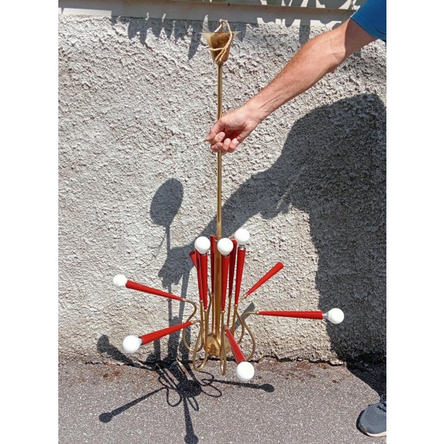 Stilnovo Italian Chandelier in the Manner of Arredoluce, 1950s For Sale - Image 4 of 9