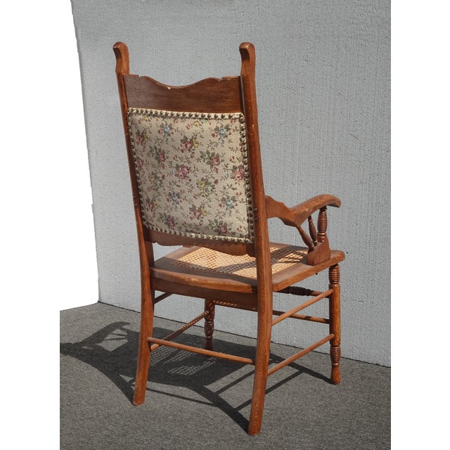 Vintage Oak Cane French Country Arm Chair W Tapestry Backrest Fabric For Sale - Image 12 of 12