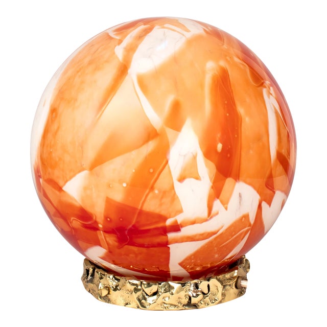 Stories of Italy Red Nougat Crown Globe Lamp with Cast Brass Base For Sale