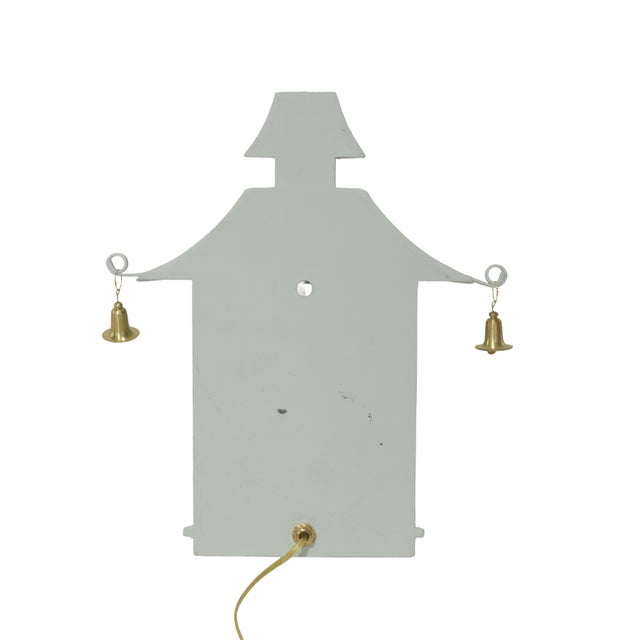 Celadon Vintage Chinoiserie Green Pagoda Wall Sconces With Hanging Brass Bells - a Pair For Sale - Image 8 of 11