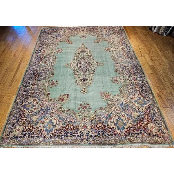 Traditional Vintage Oversize Persian Kerman in Floral Pattern in Pale Green, Red, Blue, Pink For Sale - Image 3 of 12
