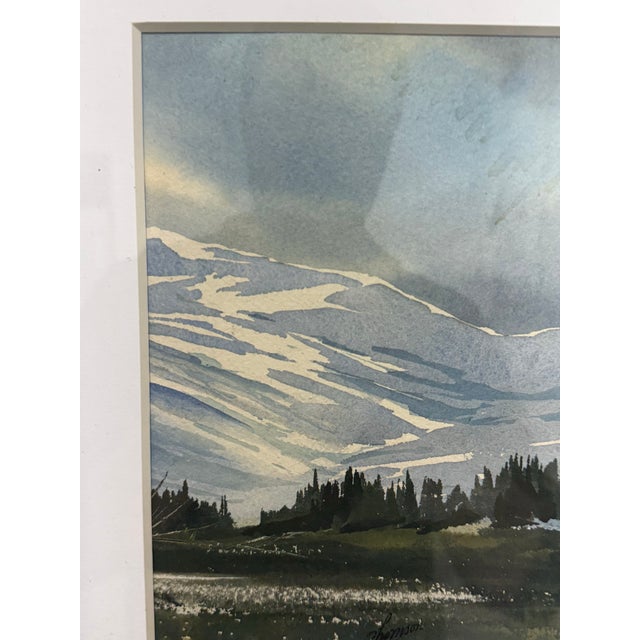 Paint Landscape Watercolor of Valley in Mountains, Signed For Sale - Image 7 of 12