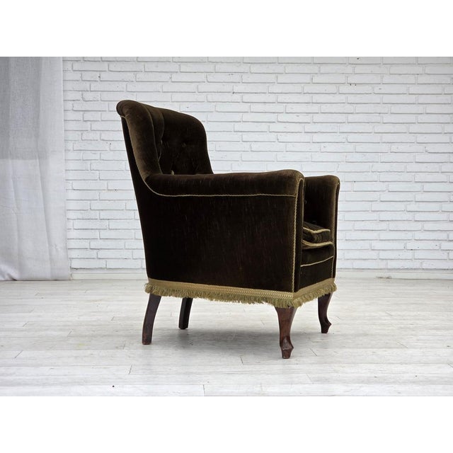 Green Scandinavian Armchair in Green Velour and Ash For Sale - Image 8 of 18