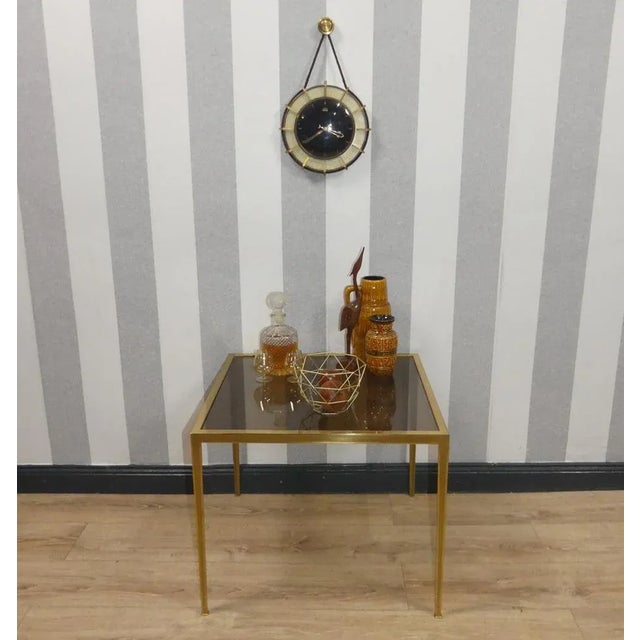 Mid-Century Modern Square Side Table in Brass-Smoked Glass from Vereinigte Werkstätten, 1960s For Sale - Image 3 of 10