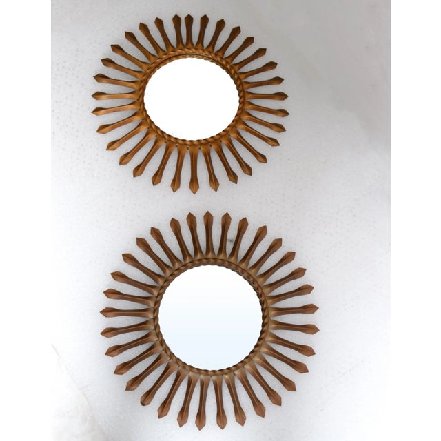 1960 Sunburst Wall Mirror in Gold Brass Finish Signed Chaty Vallauris- a Pair For Sale - Image 10 of 13