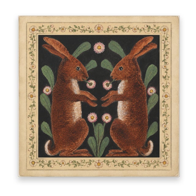 Atelier Aria Lumae Arts and Crafts Symmetrical Hares Folklore Fine Art Gallery Board Print With Integrated Floral Border Design 18 X 18 For Sale - Image 17 of 17