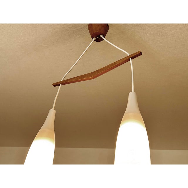 Brown Scandinavian Pendant Light in Teak and Glass, 1960s For Sale - Image 8 of 15