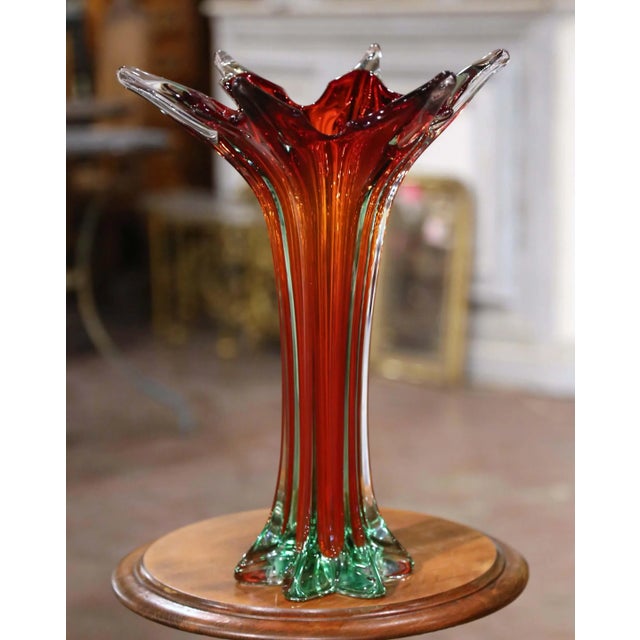 Mid-Century Italian Pulled-Feather Glass Vase Attributed to Murano For Sale - Image 4 of 8