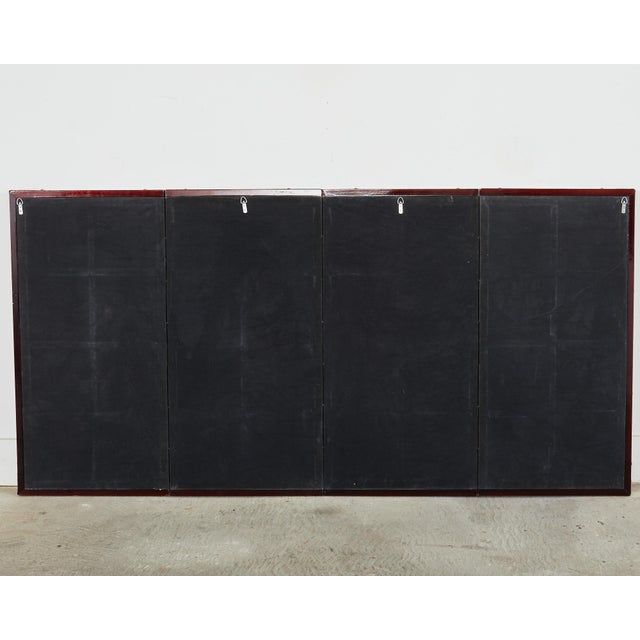 Japanese Style Four Panel Screen Flock of Cranes in Pine | Chairish