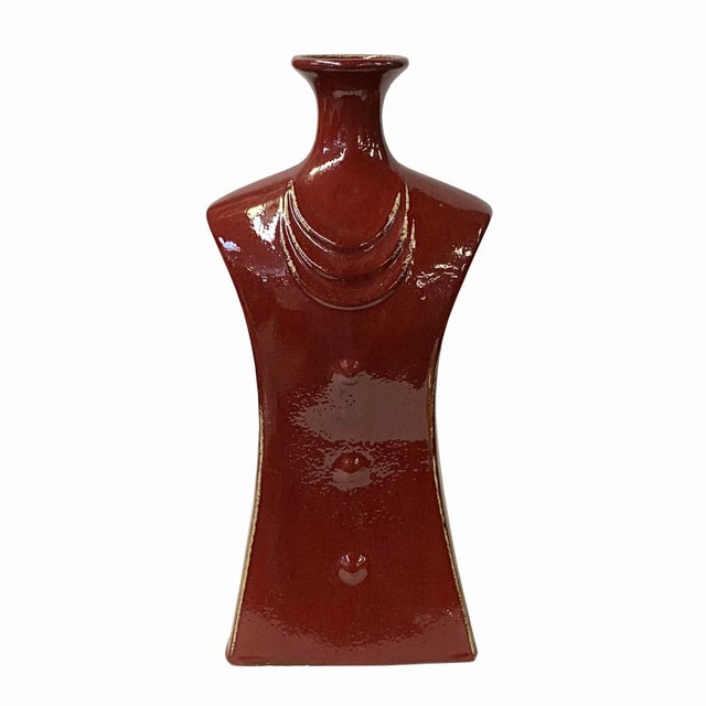 Ceramic Chinese Dress Look Design Accent Flambé Red Glaze Vase For Sale - Image 7 of 7
