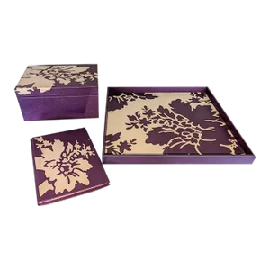 1990s Modern Floral Leather Desk Set from Saks Fifth Avenue- 3 Pieces