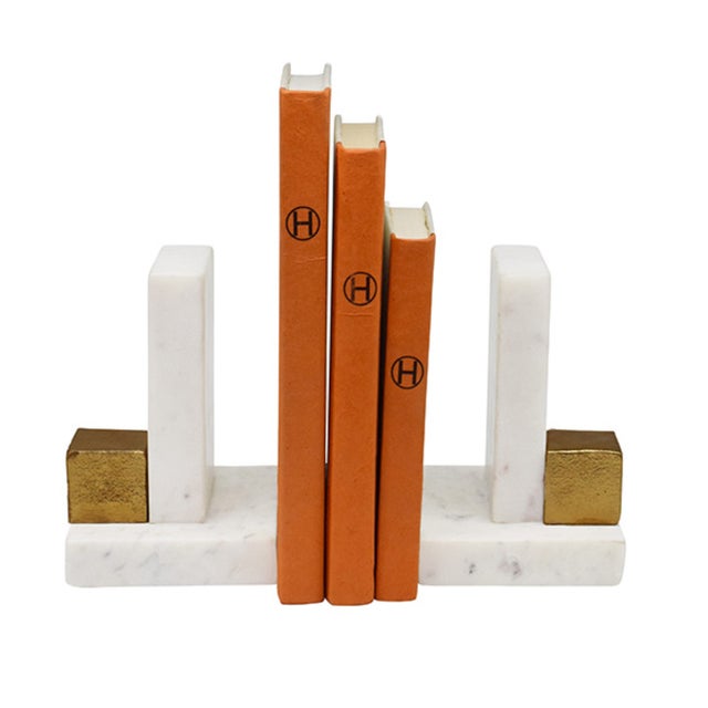 2020s Matthew Izzo Home Blocks Marble and Brass Bookends For Sale - Image 5 of 7