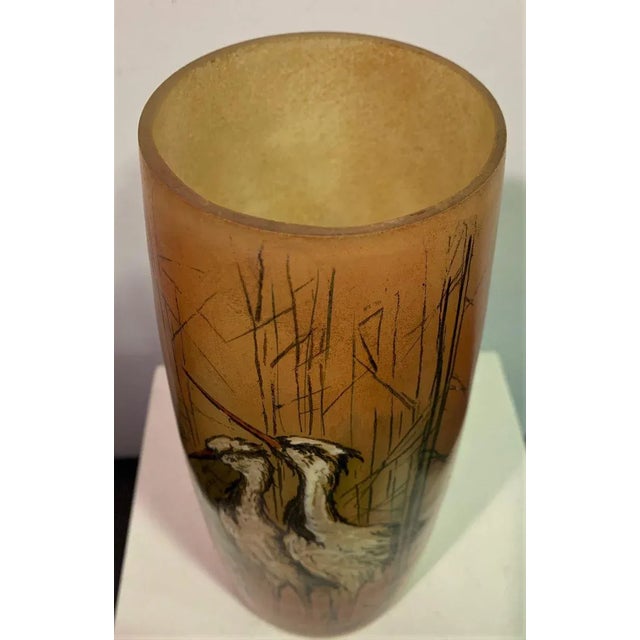 Vase painting of two cranes and signed Jem. Modernist period 1890-1919. This piece has an attribution mark, I am sure that...