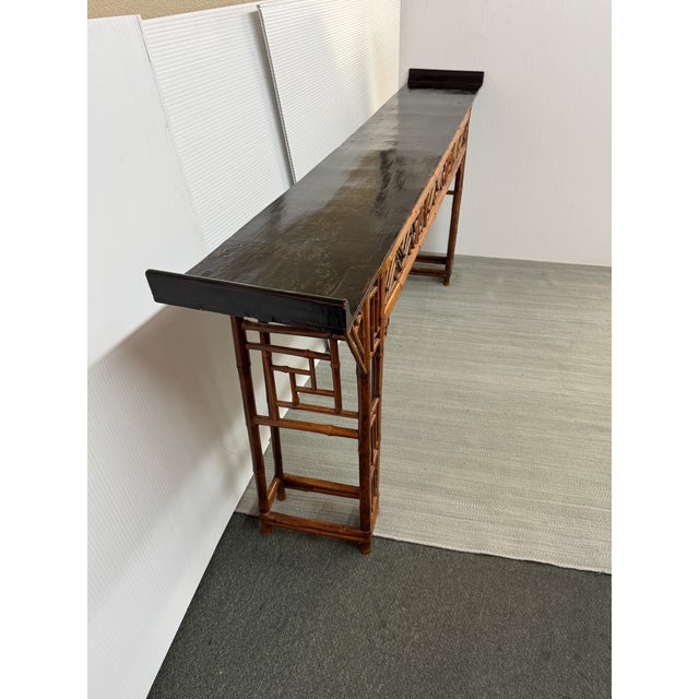 Chinese Bamboo Altar Table With Black Lacquer Top, Late 20th Century For Sale - Image 11 of 13