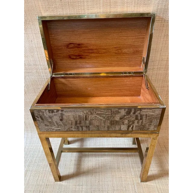Beige Vintage Brass and Tessellated Stone Box on Stand Drinks Table/Side Table by Maitland Smith For Sale - Image 8 of 11