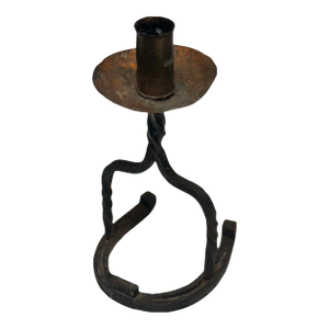 Vintage Hand-Forged Wrought Iron Horseshoe Candlestick