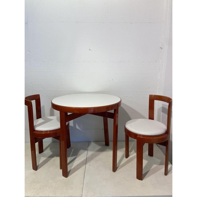 Italian Red Lacquered Wooden Breakfast Table and Chairs by Gianfranco Frattini, 1975, Set of 5, in Good conditions....