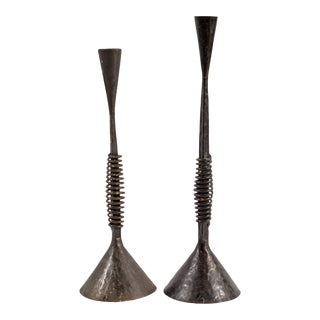 Swedish Mid-Century Hammered Metal Candlestick Holders For Sale