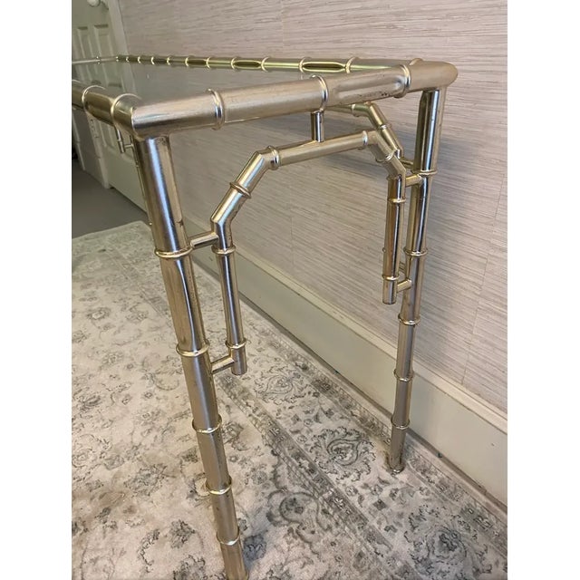 Metal Mid 20th Century Tubular Metal Faux Bamboo Glass Top Console Table For Sale - Image 7 of 11