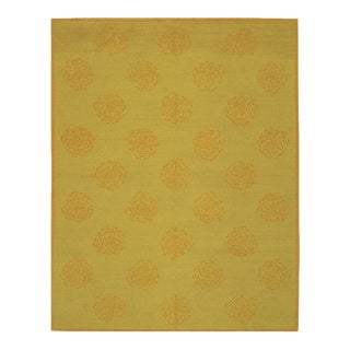 6x8 Yellow Flat Weave Wool Stylized Rosette Geometric Modern Carpet Rug For Sale