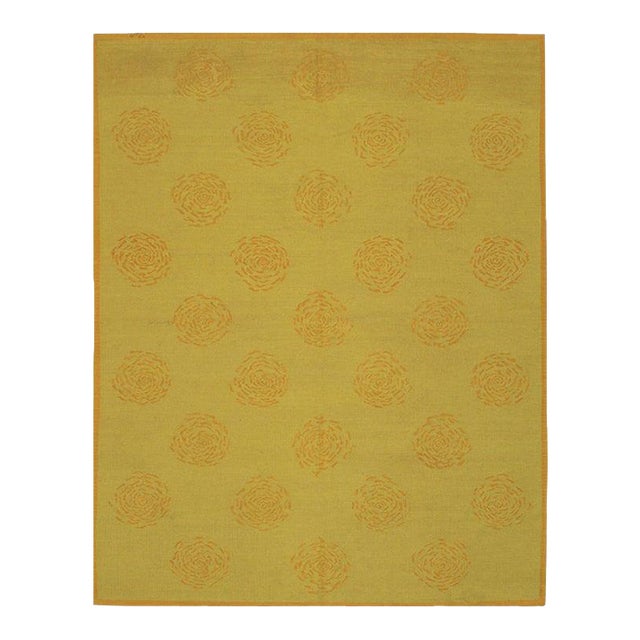 6x8 Yellow Flat Weave Wool Stylized Rosette Geometric Modern Carpet Rug For Sale