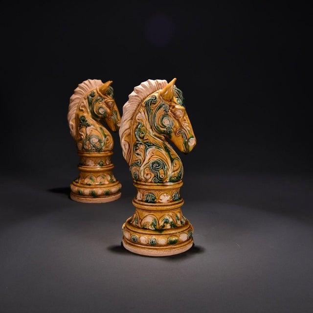 Pair of Vintage Sancai Glazed Horse Head Figurines / Sculptures For Sale In Los Angeles - Image 6 of 9