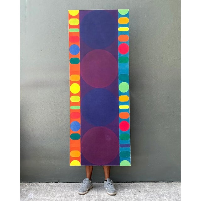 Vintage Geometric Abstract Painting on Canvas For Sale - Image 9 of 12