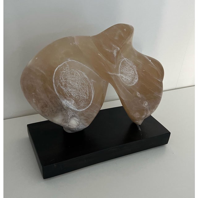 Abstract Abstract Alabaster Sculpture on Ebony Wood Base by Artist Scott Donadio For Sale - Image 3 of 4