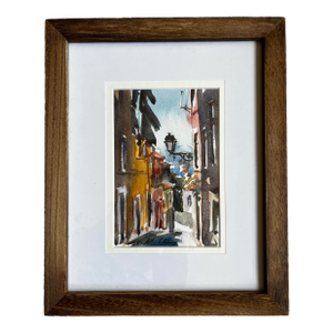 1990s Portuguese Watercolor of Street Scene by Anontio M. Silva, Framed