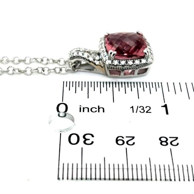 Diamond Rubellite Tourmaline Necklace 5.47 TCW 18k Gold Certified For Sale - Image 15 of 18