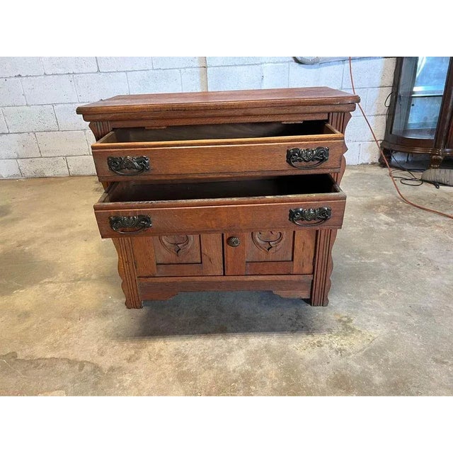 Early 20th Century Early 20th Century Antique Eastlake Victorian Style Oak Pine Washstand Cabinet For Sale - Image 5 of 10