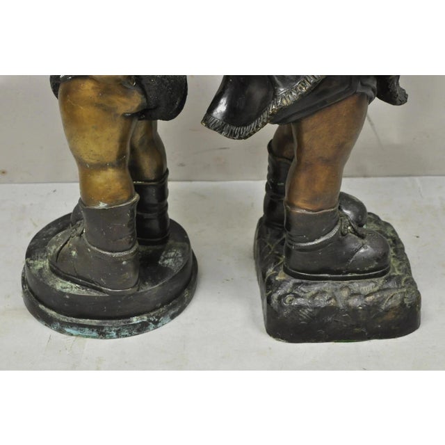 Late 20th Century Victorian Style Cast Bronze 29" Little Boy and Girl Statue Figure - A Pair For Sale - Image 11 of 12