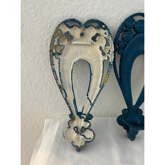 1970s Vintage Sea Blue Burwood Candle Sconces, a Pair For Sale - Image 5 of 6