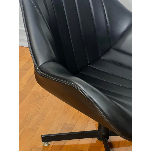 1970s Vintage Modern Black Faux Leather Swivel Bucket Lounge Chair For Sale - Image 10 of 12
