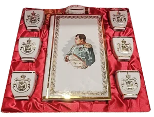 Napoleon Cognac Liqueur Flask with Cap and Cups in Box from Limoges, Set of 7