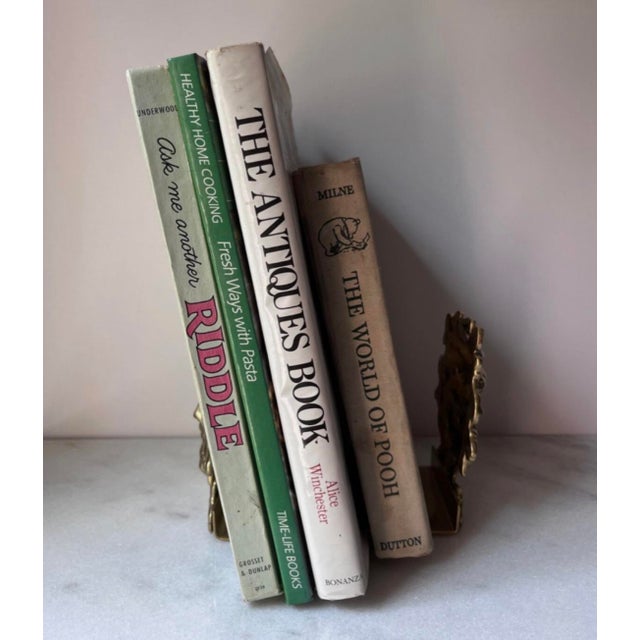Mid-Century Modern Vintage Bookends Feature a Classic Golden-Brass Finish With a Deeply Detailed Mythological Male Face and Flowing Mane. For Sale - Image 3 of 9