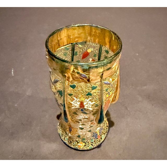 Moser Antique Bohemian Art Nouveau Enameled & Gilded Glass Insect Cabinet Vase For Sale - Image 10 of 11