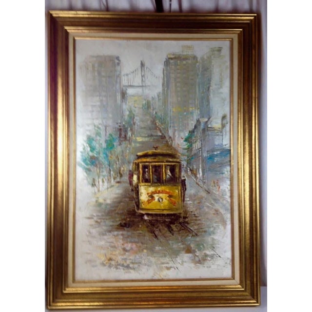 Textile Parker Oil on Canvas Mid Century Modern Haight Asbury Summer of Love San Francisco Oil on Canvas Street Scene Signed, Framed For Sale - Image 7 of 12