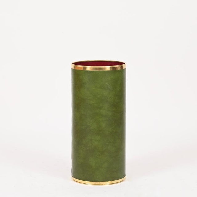 Mid-Century Green Leatherette and Brass Umbrella Stand from Aldo Tura, Italy, 1970s For Sale - Image 10 of 13