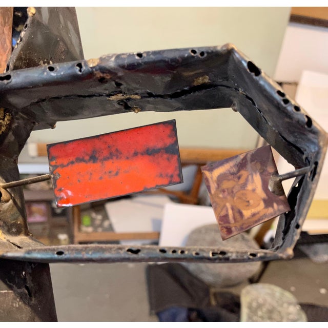 Mid 20th Century Italian Mid Century Mod Large Brutalist Welded Copper Enamel Sculpture Wood Base, c.1950's For Sale - Image 5 of 14