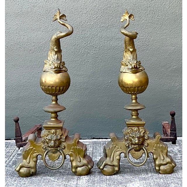 Brass Vintage Brass Koi Andirons - A Pair For Sale - Image 8 of 12