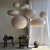 Contemporary Large Japanese Style Oval Flattened Pink Rattan and Natural Linen Pendant Light, 1980s For Sale - Image 3 of 18