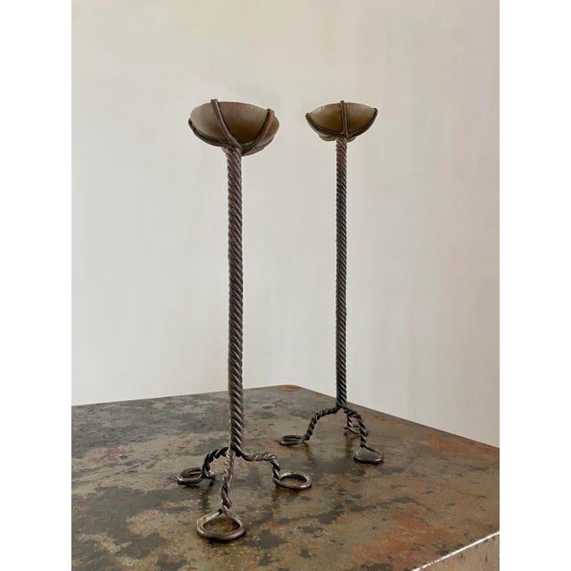 1970s Brutalist Twisted Brass Candle Holders, a Pair For Sale - Image 5 of 13