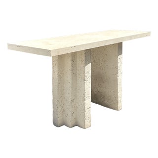 Vintage Cast Concrete and Travertine Console Table For Sale