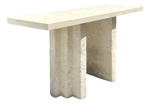 Vintage Cast Concrete and Travertine Console Table